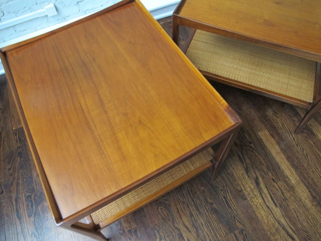 Drexel Heritage Mahogany Side Tables with Caned Shelves 1