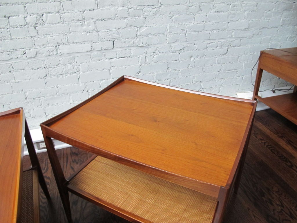 Drexel Heritage Mahogany Side Tables with Caned Shelves 3