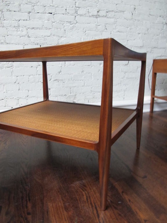 Drexel Heritage Mahogany Side Tables with Caned Shelves 4