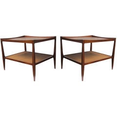 Drexel Heritage Mahogany Side Tables with Caned Shelves