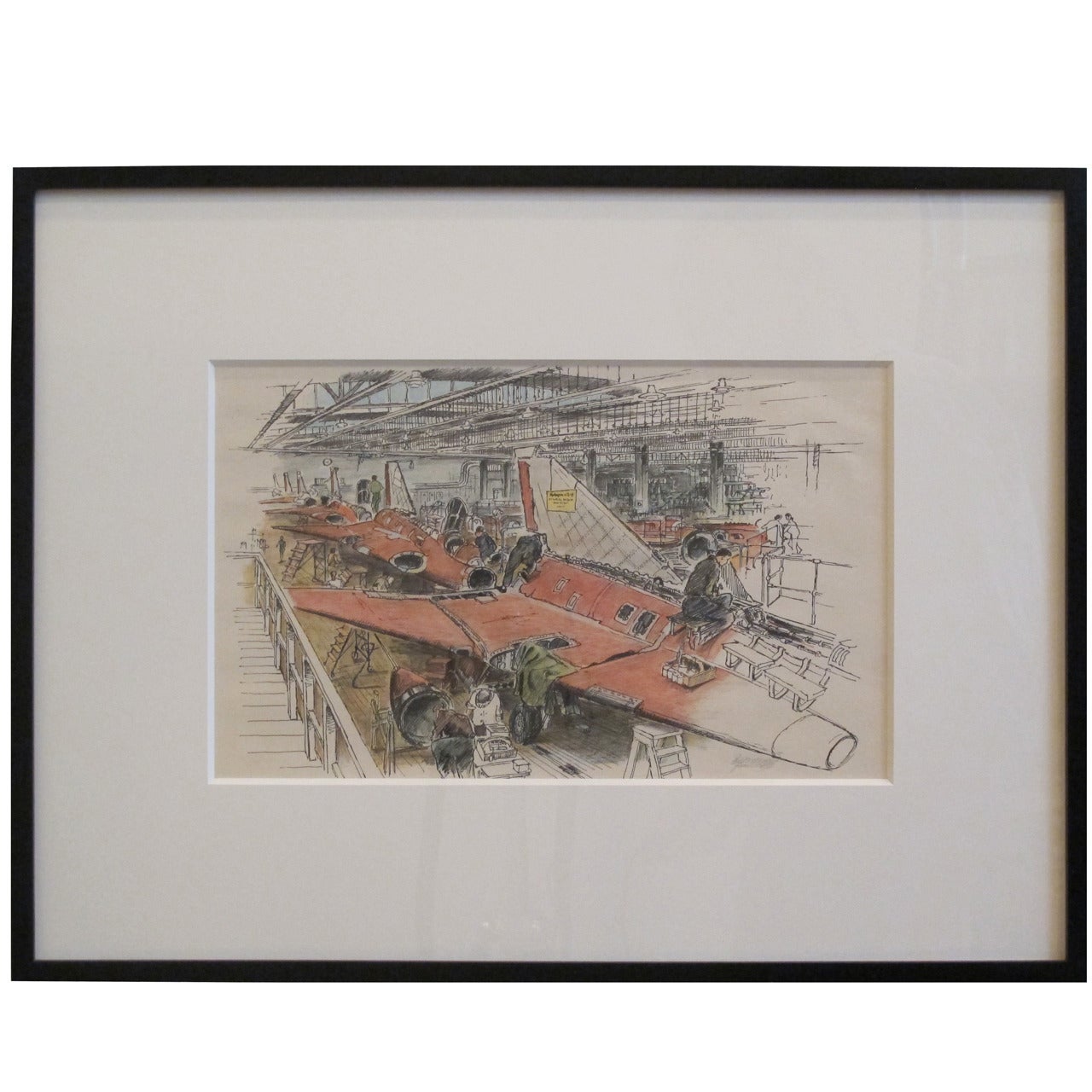 1970s Rendering Painting of a Jet Factory For Sale