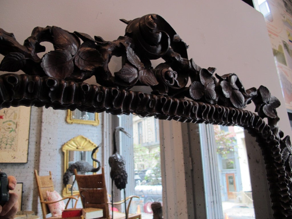 Large Mirror in Carved Dark Walnut Antique Frame For Sale at 1stDibs