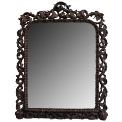 Large Mirror in Carved Dark Walnut Antique Frame