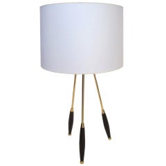 Brass and Ebonized Wood Tripod Lamp by Gerald Thurston