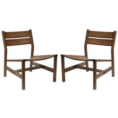 Pair of Oak Slipper Chairs by Pierre Gautier-Delay