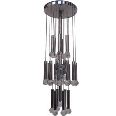 Italian Three-Tiered Chrome and Crystal Chandelier