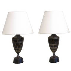 Pair of Neoclassical Style Black Ceramic Urn Lamps