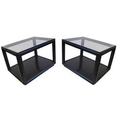 Pair of Black Lacquered Wood and Glass End Tables
