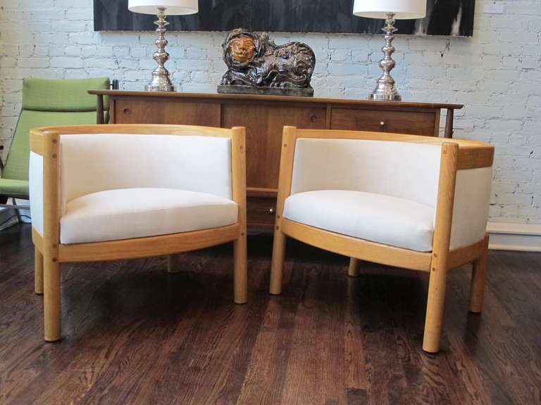 Pair of Oak Barrel Chairs