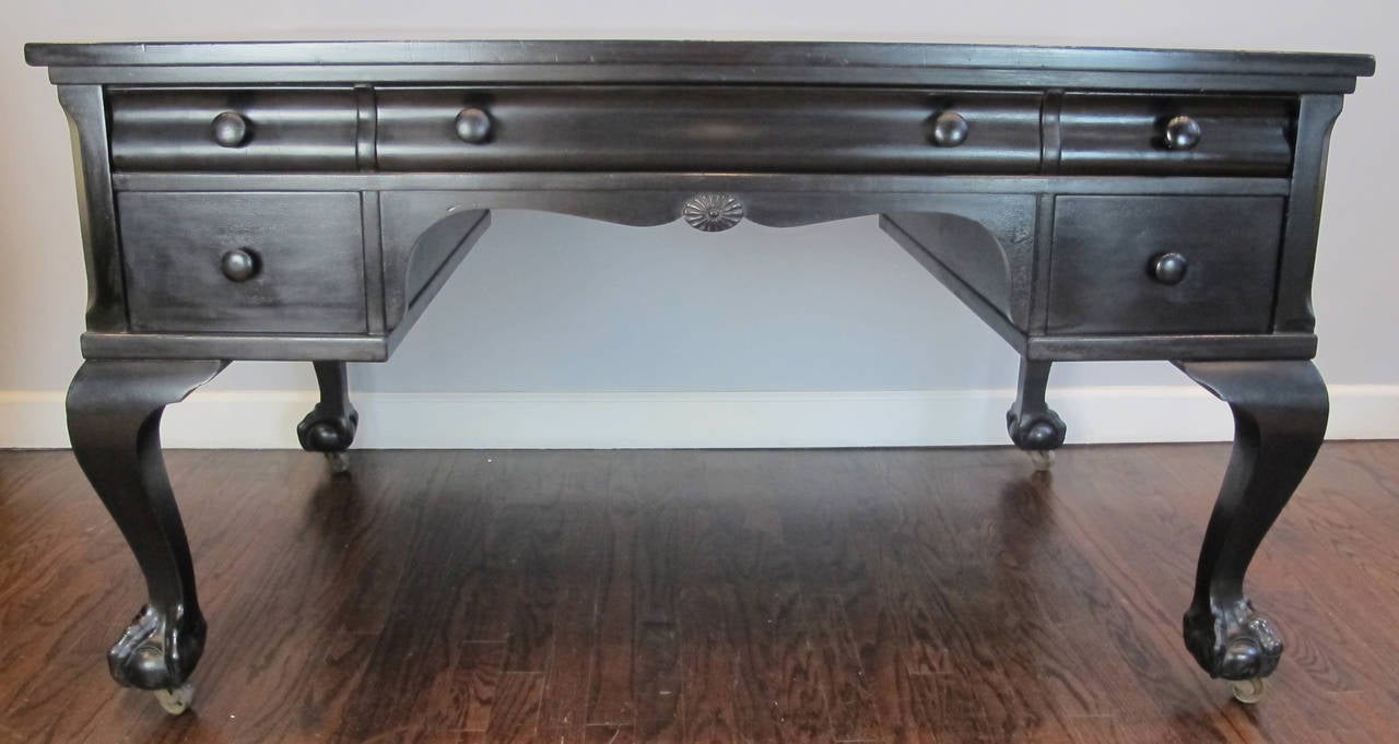 Hand-Lacquered Black Partner's Desk