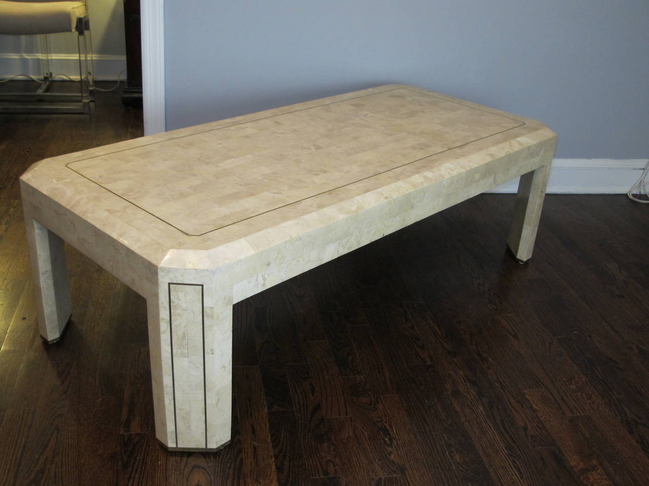 Maitland-Smith Tessellated Stone and Brass Coffee Table