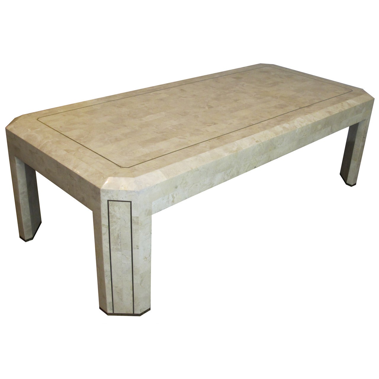 Maitland-Smith Tessellated Stone and Brass Coffee Table For Sale
