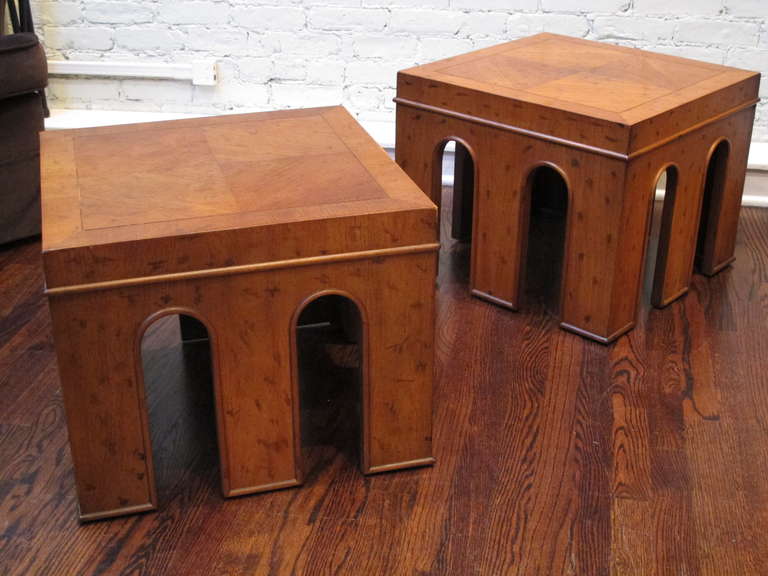 American Pair of Architectural Walnut Occasional Tables For Sale