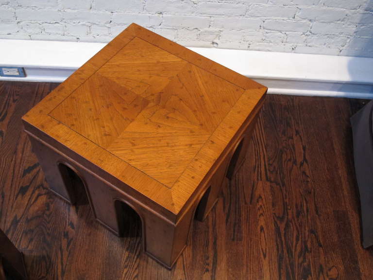 Pair of Architectural Walnut Occasional Tables In Good Condition For Sale In New York, NY