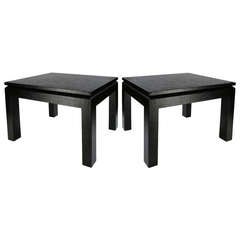 Pair of Black Lacquered Linen Side Tables