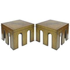 Vintage Pair of Architectural Walnut Occasional Tables