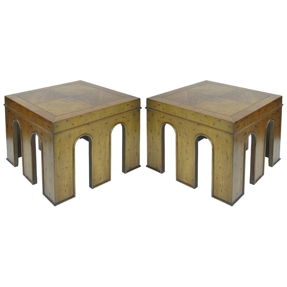Pair of Architectural Walnut Occasional Tables For Sale