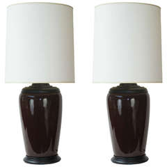 Pair of Large Brown Porcelain Table Lamps