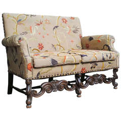 Jacobean Style Settee with Antique Crewel Upholstery