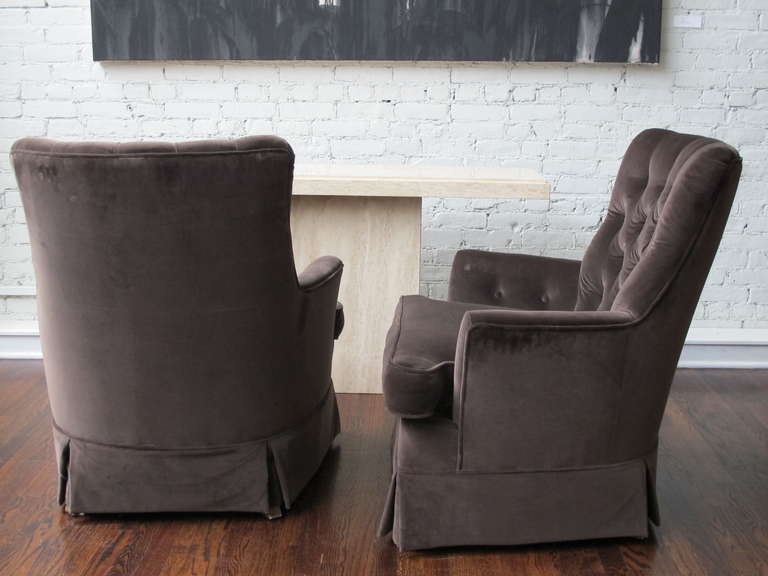American Pair of Brown Velvet Armchairs For Sale
