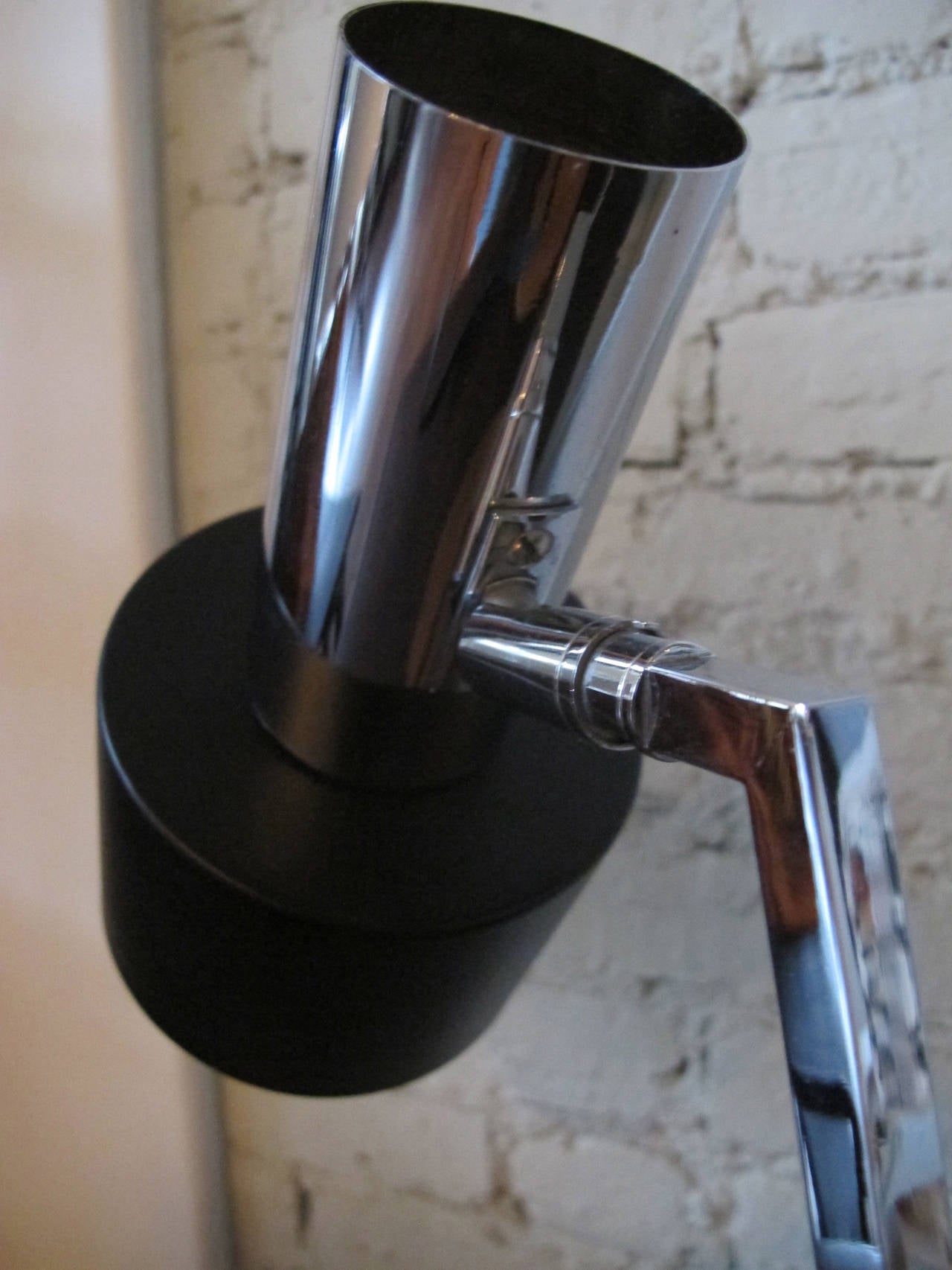 Mid-20th Century Pair of Rosewood, Chrome and Black Steel Table Lamps