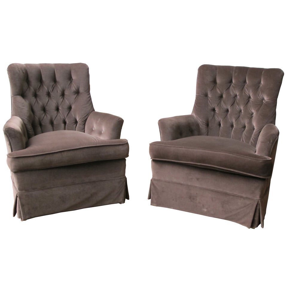 Pair of Brown Velvet Armchairs For Sale