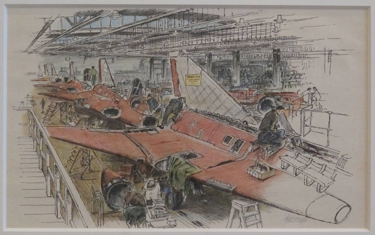 American 1970s Rendering Painting of a Jet Factory For Sale
