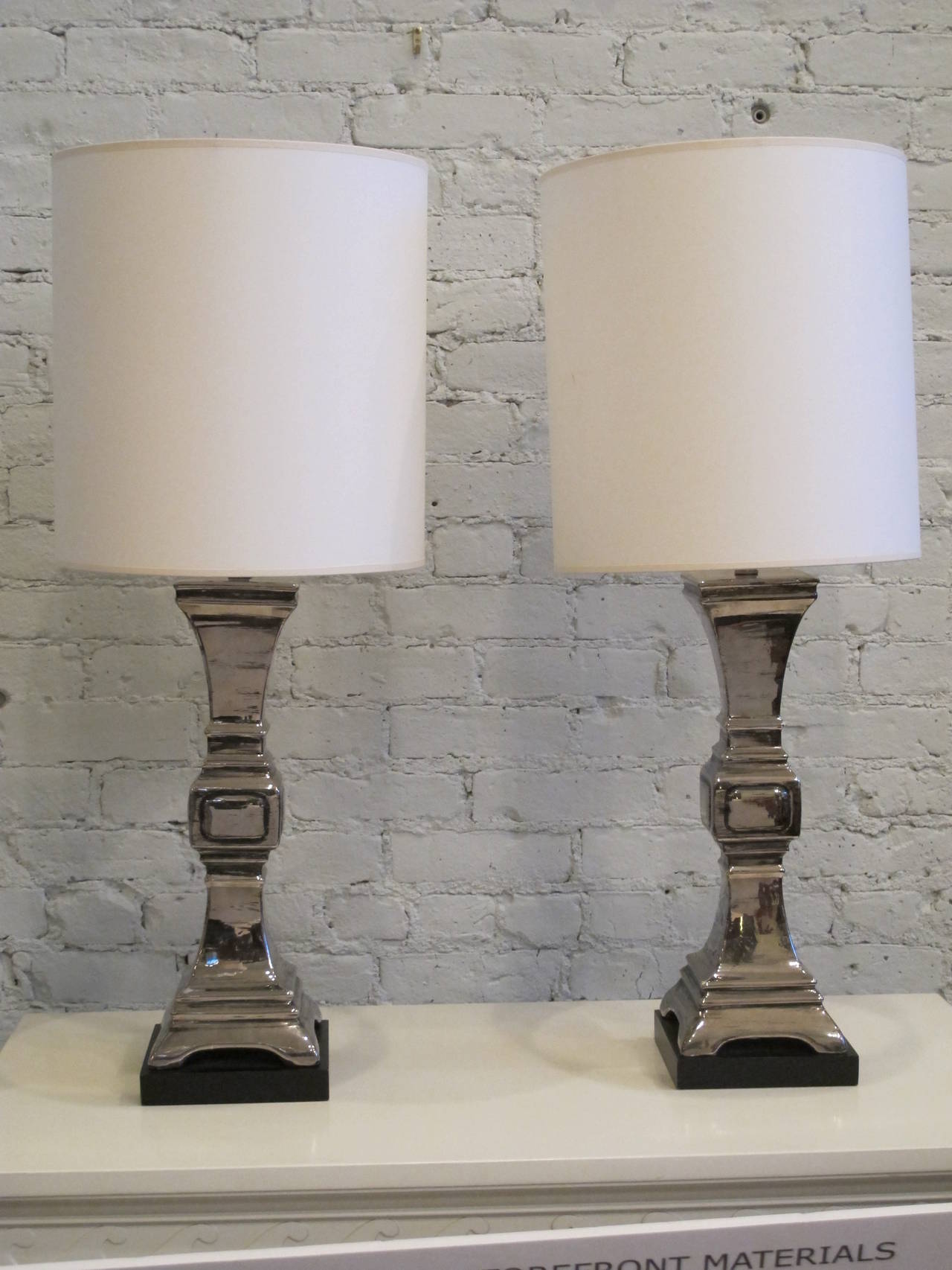 Pair of Ceramic Baluster Lamps with Metallic Glaze
