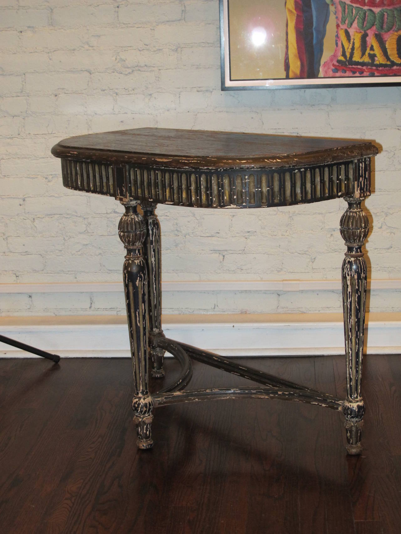American Deep Blue and Parcel-Gilt Demilune Table