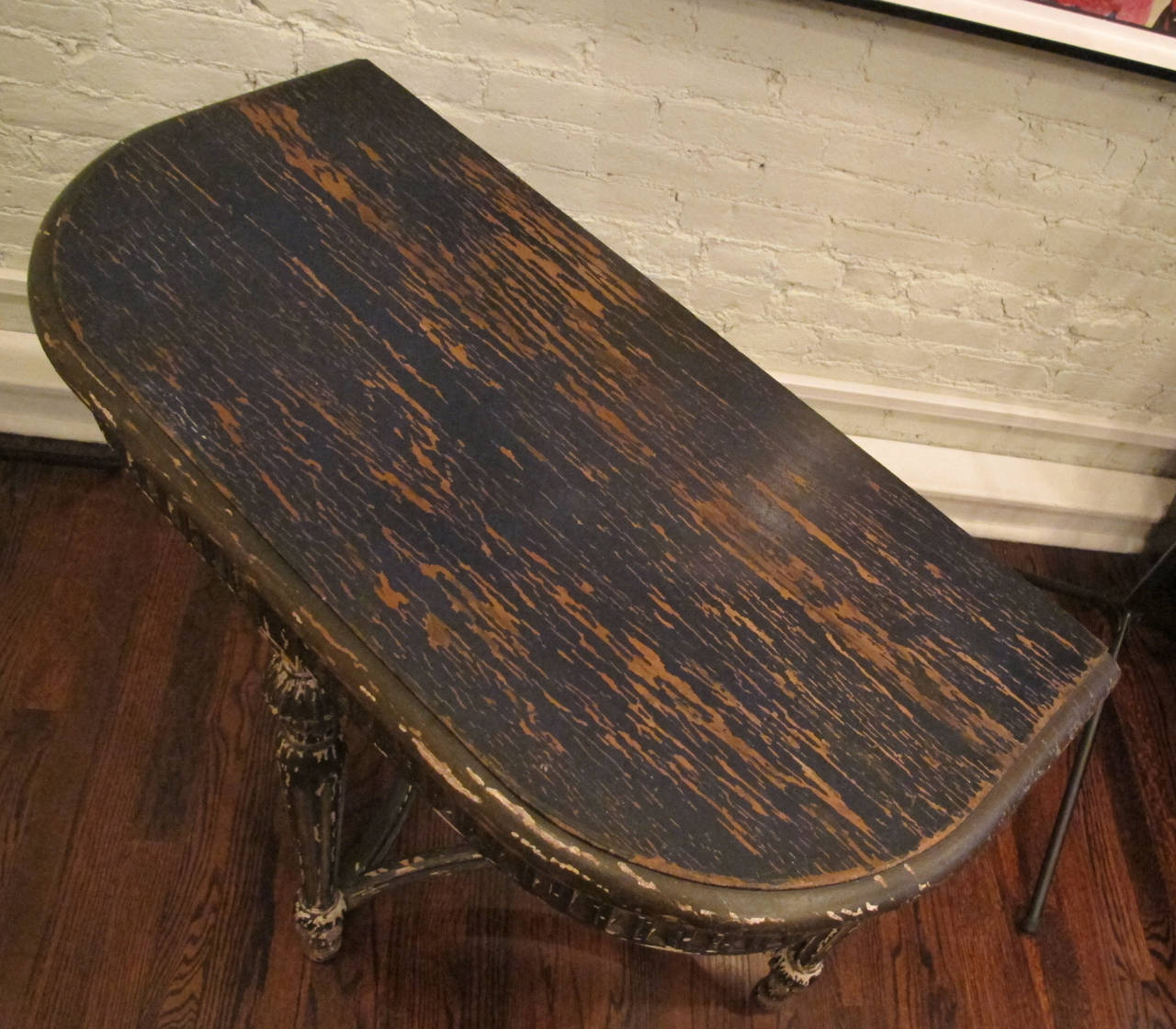 Deep Blue and Parcel-Gilt Demilune Table In Excellent Condition In New York, NY