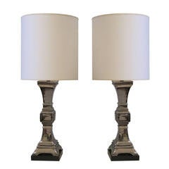 Pair of Ceramic Baluster Lamps with Metallic Glaze