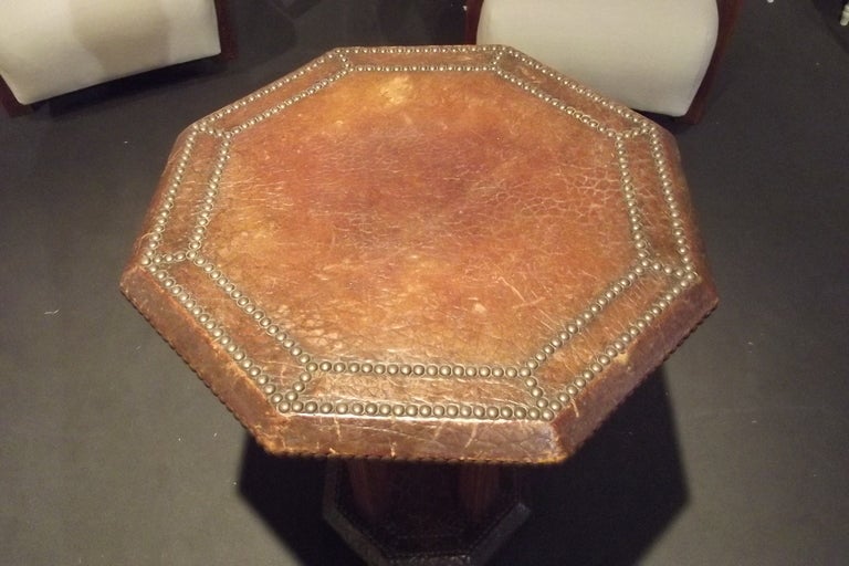 Octagonal Leather Club Table