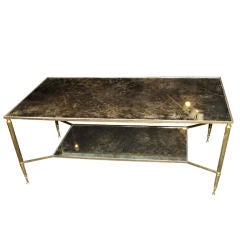 Brass Coffee Table w/ Distressed Mirror Top