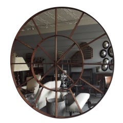Antique Round Iron Window Mirror