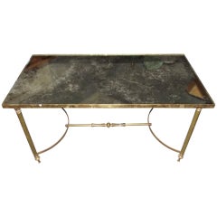 Brass Coffee Table w/ Distressed Mirror Top