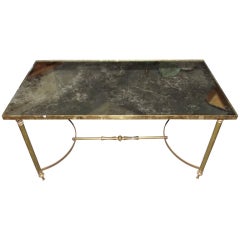 Brass Coffee Table w/ Distressed Mirror Top