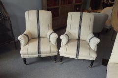 Pair of Napoleon III Armchairs in Antique Stripe Fabric