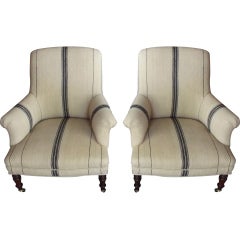 Pair of Napoleon III Armchairs in Antique Stripe Fabric