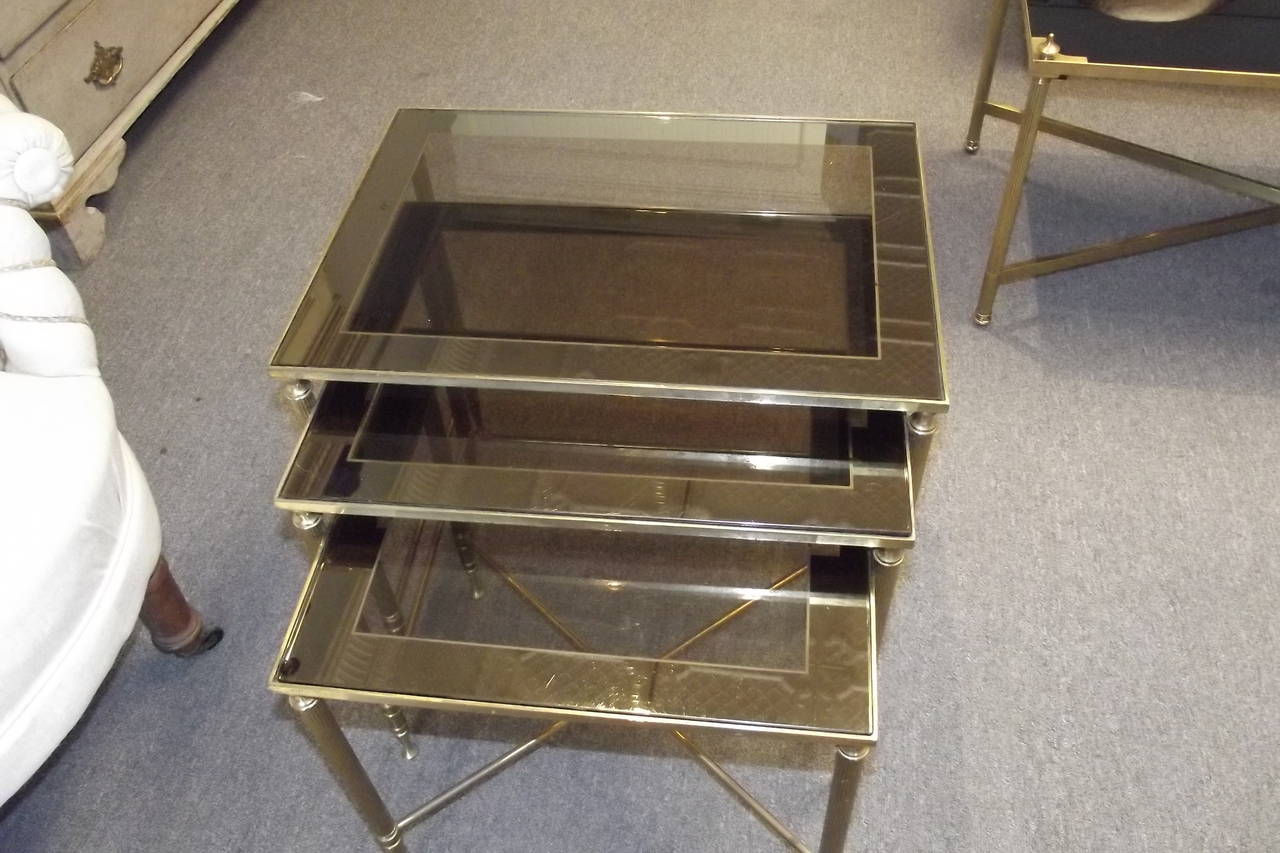 Set of French Nesting Tables with Original Mirrored Frame Tops