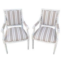 Pair of Louis XVI Style Armchairs Upholstered in Vintage Ticking