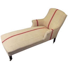 Napoleon III Chaise Longue Upholstered in Antique Fabric