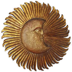 Wooden Sun and Moon Plaque