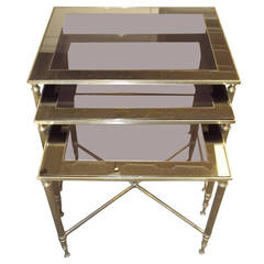 Set of French Nesting Tables with Original Mirrored Frame Tops