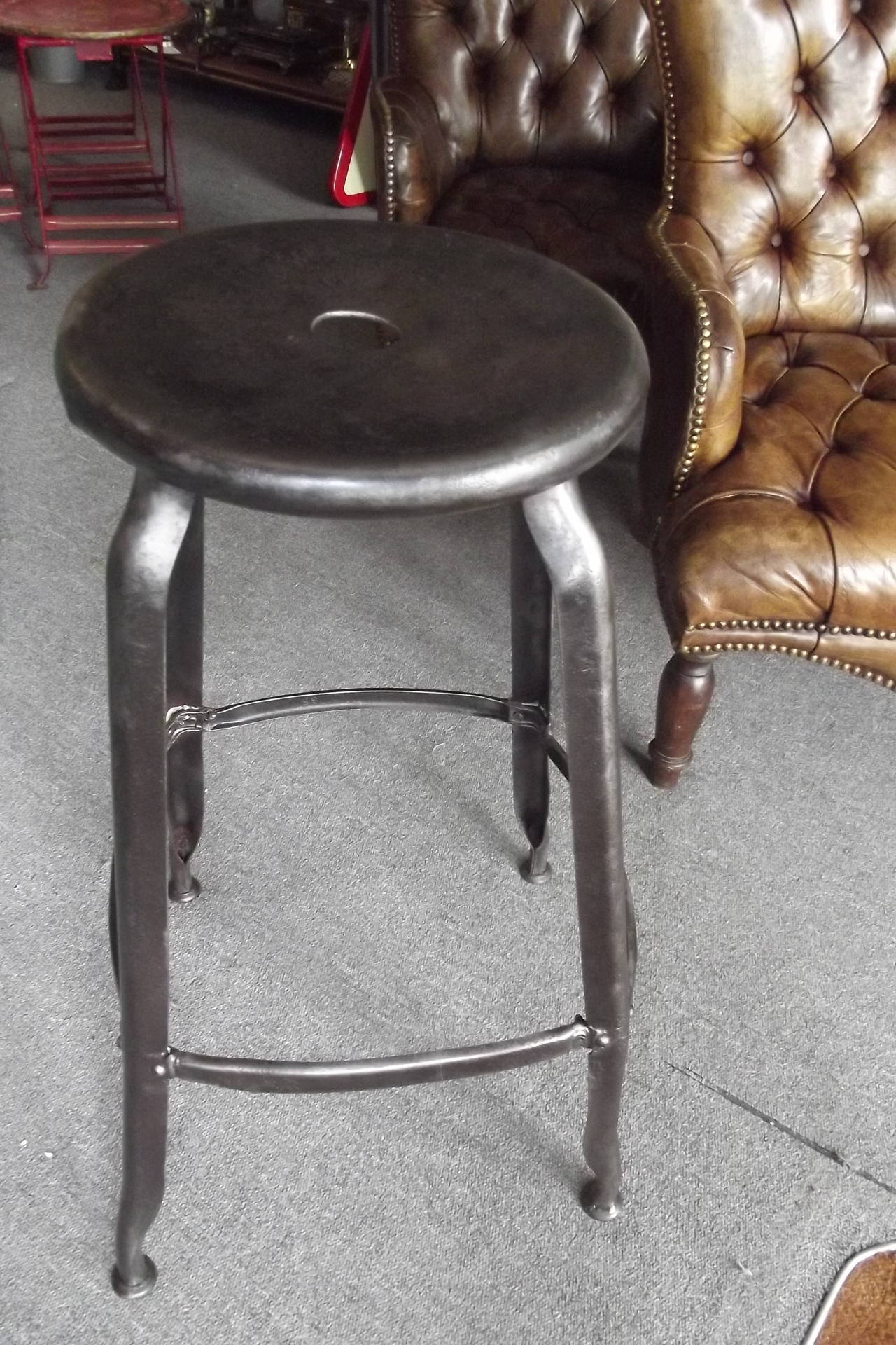 Pair of Polished Steel French Stools In Excellent Condition In Bridgehampton, NY