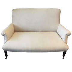 Napoleon III Settee Newly Upholstered in Natural Linen Fabric