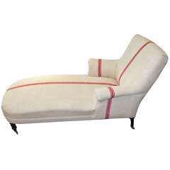 Napoleon III Chaise Lounge Upholstered in Antique Stripe Fabric