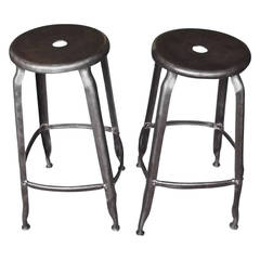Vintage Pair of Polished Steel French Stools