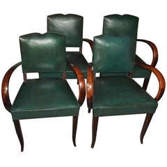Set of Four Green Leather Bridge Chairs