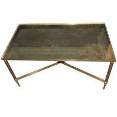 Brass Framed Coffee Table w/ Distressed Mirror Top
