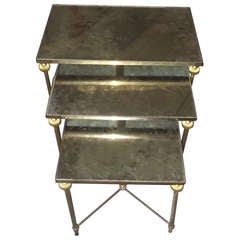 Stack of Brass Tables w/ Distressed Mirror Tops